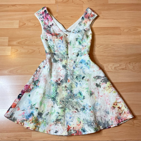 Zara Dresses & Skirts - ZARA - Watercolor Art, Open Back, A-Line, White Dress Women’s sz S  (0192)